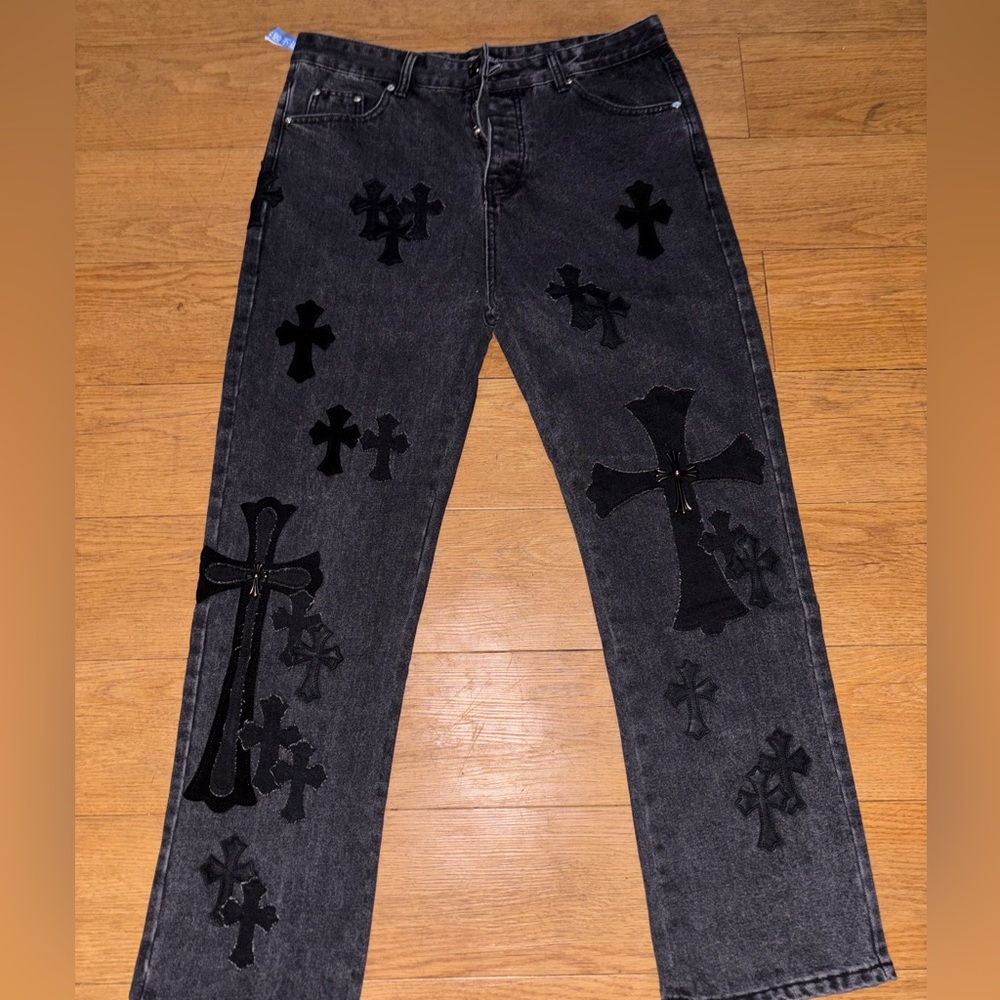 Chrome Black Cross Pattern Men Jeans